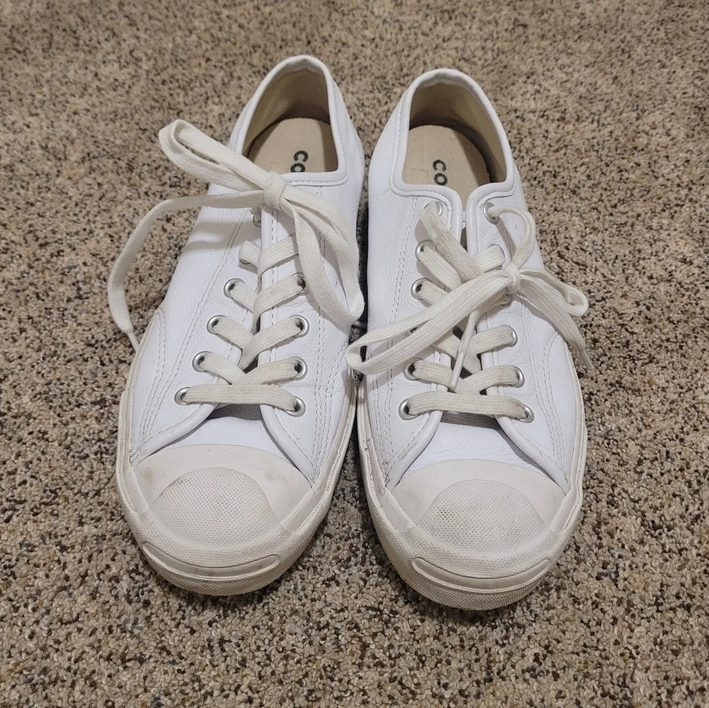 Converse Jack Purcell Leather White Sneakers Womens 8.5 - Picture 4 of 4